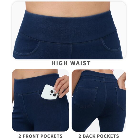 Women Jeggings Black High Waisted Tummy Control Stretch Pockets - Picture 4 of 7